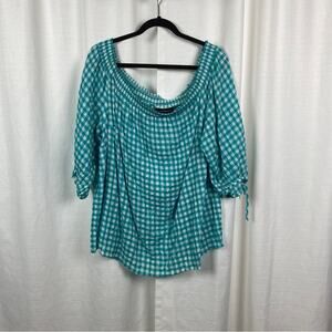 Lane Bryant Teal Gingham Off The Shoulder Blouse Sz.22/24 NWT